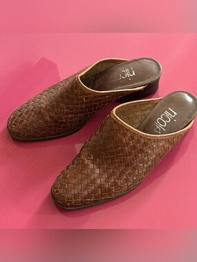 Brown Woven Leather Mule Slides Made in Brazil
